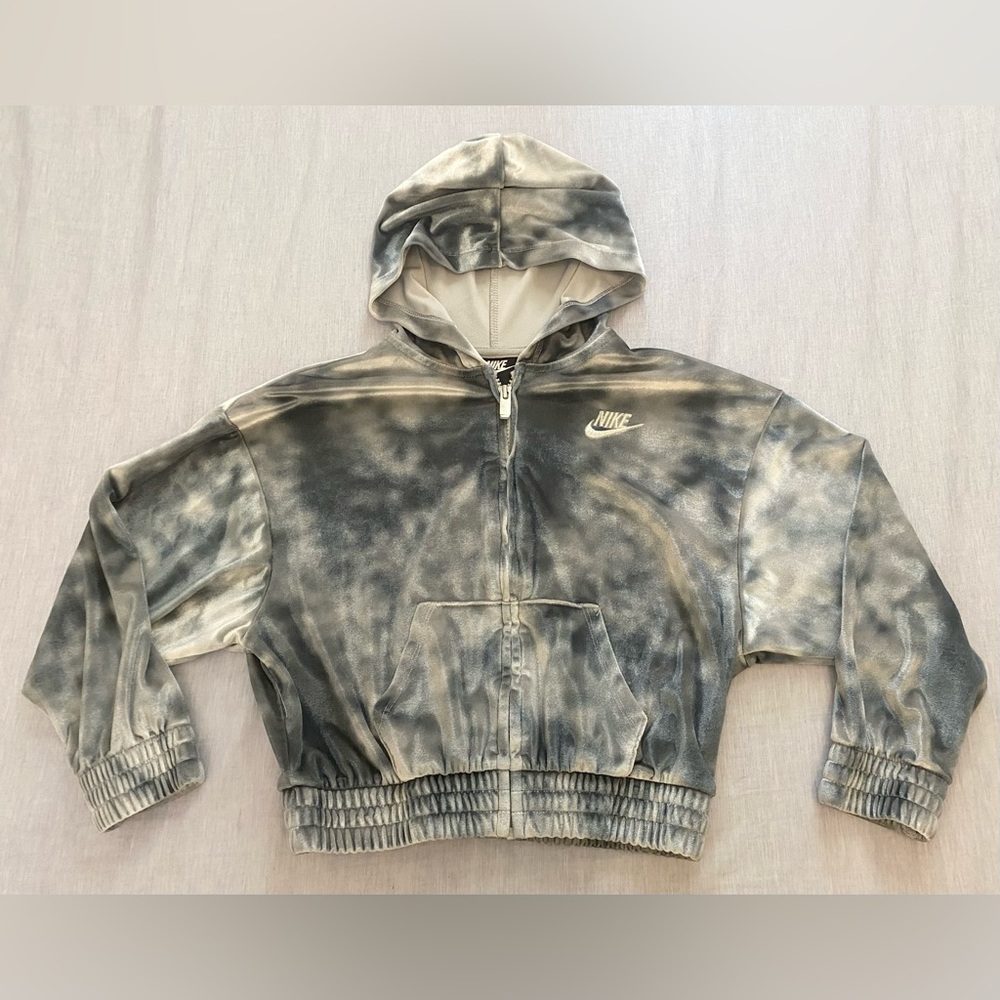 Nike Black and Gray Hoodie, Nike Velour Full-Zip Hoodie Size 7/8 - Picture 4 of 8